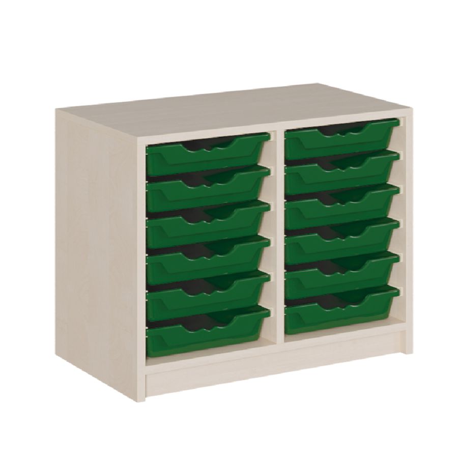 ErgoTray Regal mit Sockel, 12 flachen Boxen, B 70,5 x H 60 x T 40 cm