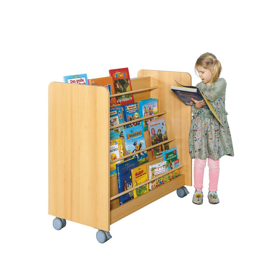 Wendebibliothek doppelseitig mit 7 Ablagen, fahrbar, B 102 x H 94 x T 50 cm