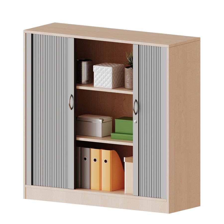 Schrank mit Rollo, Sockel und 2 Einlegeböden, abschliessbar, B 100 x H 118 x T 50 cm