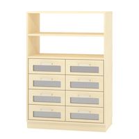 Regal-/Schubladenschrank mit Sichtfenster und Sockel, Furnier, B 90 x H 130 x T 40cm