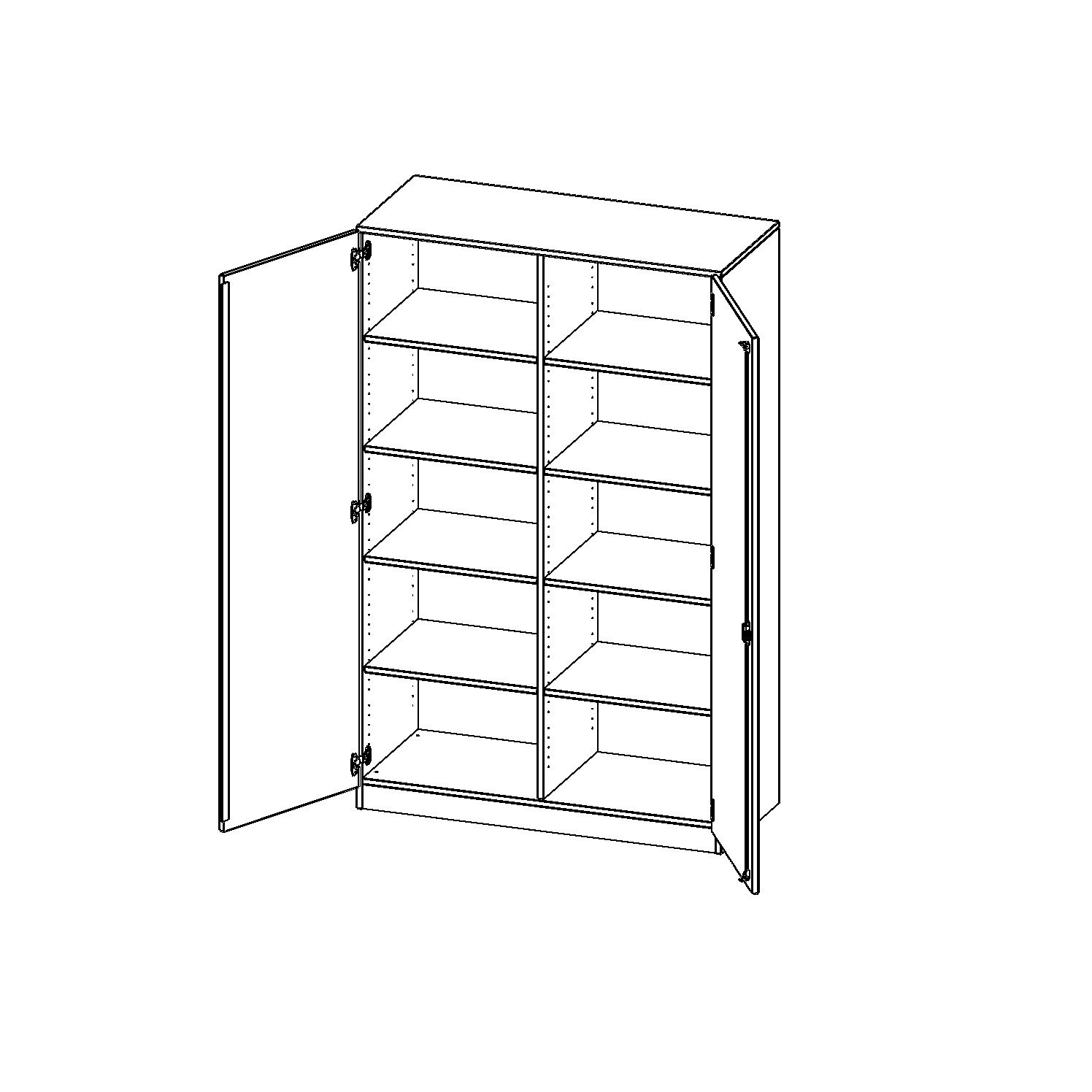 Schrank mit Sockel und 2 Türen abschliessbar, Mittelwand, 8 Einlegeböden, B 120 x H 190 x T 60 cm