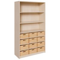 Schrank mit 12 hohen Massivholzkästen, oben Regal mit 2 Einlegeböden, B 102 x H 180 x T 40 cm