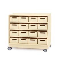 Schrank mit 16 Materialkästen, mit Rollen, B 100 x H 80 x T 40 cm, Furnier
