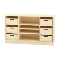 Raumteilschrank offen mit 6 Materialkästen, Furnier, B 140 x H 80 x T 40 cm