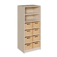 Schrank mit 8 hohen Massivholzkästen, oben Regal mit 1 Einlegeboden, B 52 x H 120 x T 40 cm