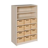 460.002.207K - Schrank mit 12 hohen Massivholzkästen, oben Regal mit 1 Einlegeboden, B 78 x H 120 x T 40 cm