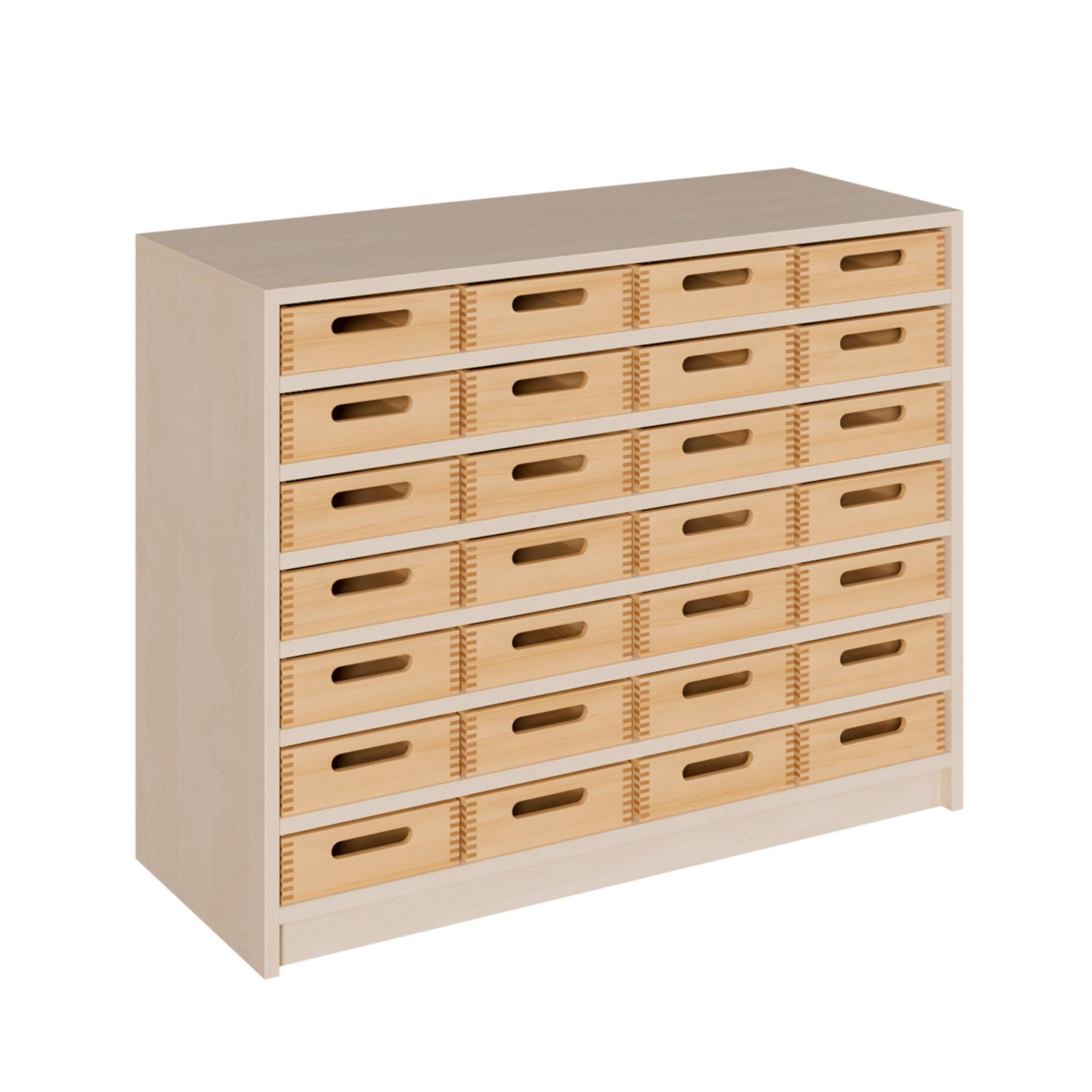 Schrank mit 28 flachen Massivholzkästen, B 102 x H 80 x T 40 cm