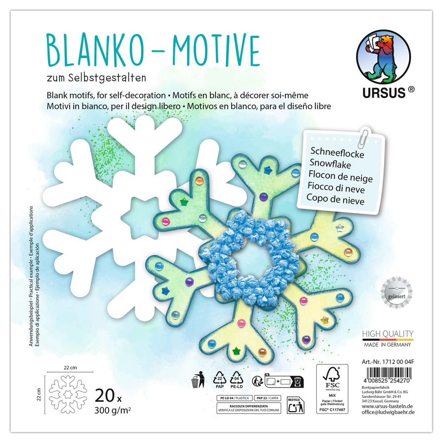 Blanko-Motive Schneeflocke, 20 Stanzbögen