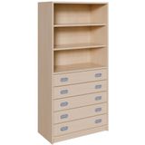 460.002.189K - Schrank mit 5 Schubladen, oben Regal mit 2 Einlegeböden, B 102 x H 160 x T 40 cm