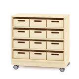 410.006.038K - Schrank mit 12 Materialkästen, mit Rollen, Dekor, B 90 x H 80 x T 40 cm