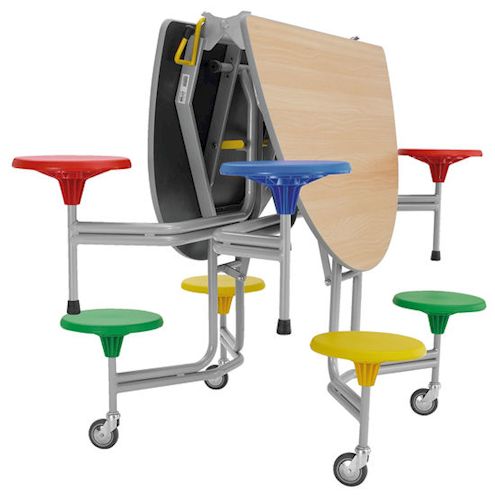 8er-Tisch-Sitz-Kombination oval, Tischhöhe 74 cm, Sitzhöhe 43,5 cm