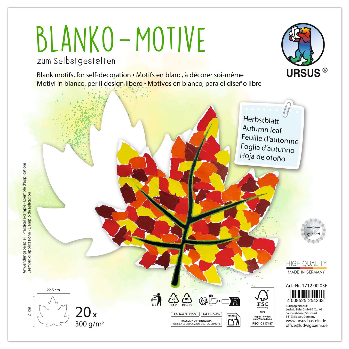 Blanko-Motive Herbstblatt, 20 Stanzbögen