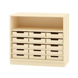 410.023.355K - Schrank mit 15 Eigentumskästen mit Sockel, Furnier, B 90 x H 80 x T 40 cm