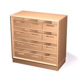 410.025.077 - Schrank mit 12 Materialkästen, mit Sockel und 3 Einlegeböden, Massivholz Birke, B 60 x H 80 x T 40 cm