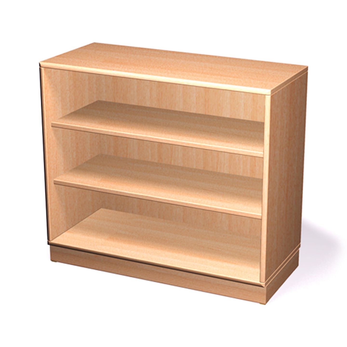 Materialschrank offen mit Sockel und 2 Einlegeböden, Massivholz Birke, B 90 x H 80 x T 40 cm