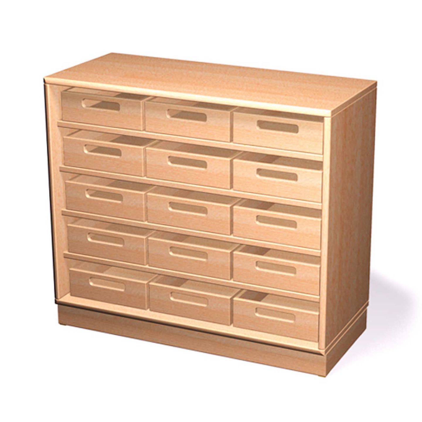 Schrank mit 15 Eigentumskästen mit Sockel, Massivholz Birke, B 90 x H 80 x T 40 cm