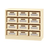 Schrank mit 12 Acryl-Kästen, mit Sockel, B 100 x H 80 x T 40 cm, Furnier