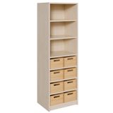 460.002.199K - Schrank mit 8 hohen Massivholzkästen, oben Regal mit 2 Einlegeböden, B 52 x H 160 x T 40 cm