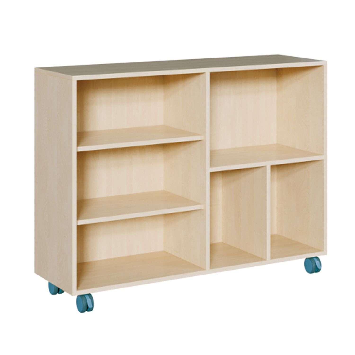 Raumtrennregal fahrbar
mit 2 Mittelwänden, 6 Fächer
B 139 x H 82,5 x T 40 cm
