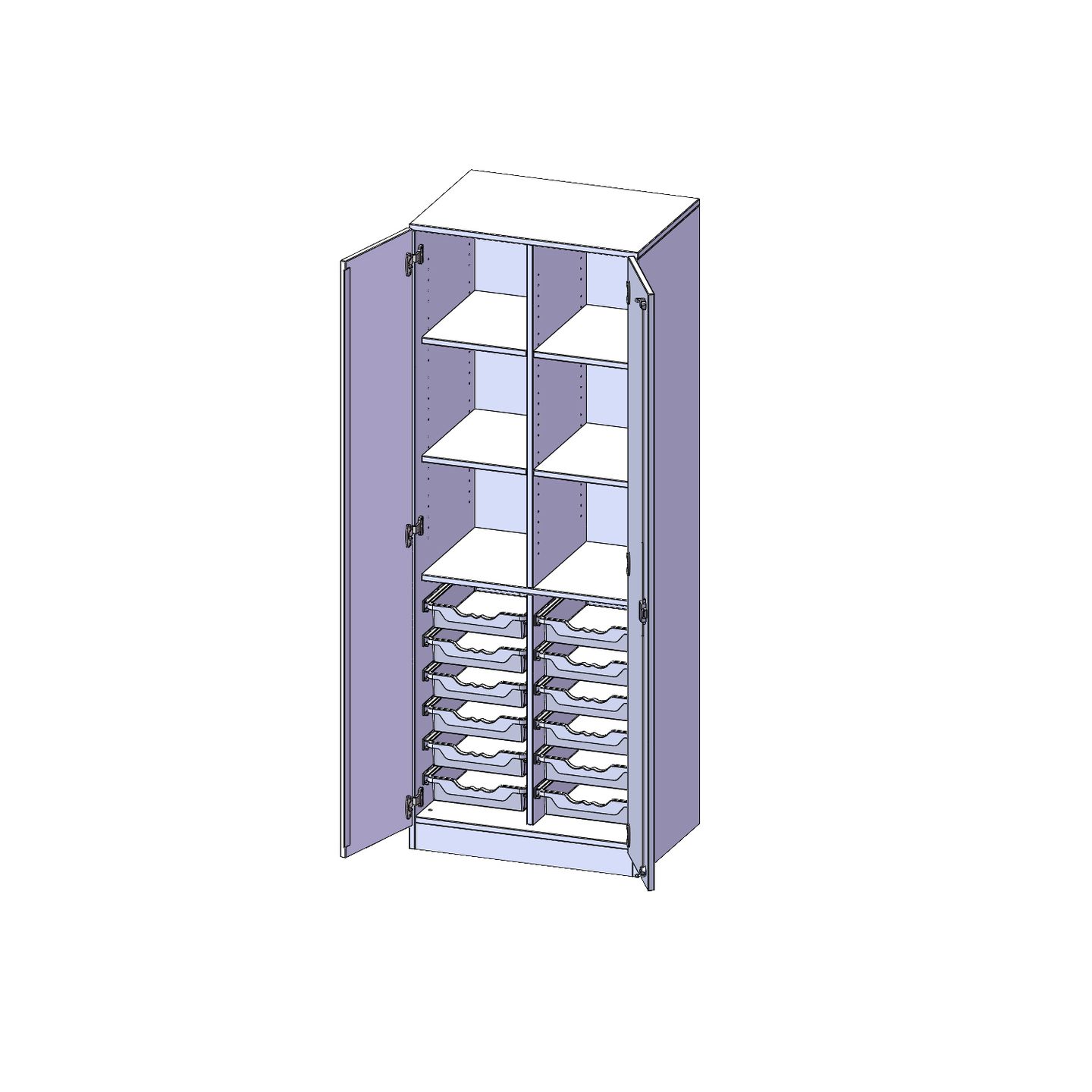 ErgoTray Schrank mit Sockel und Doppeltür, 12 flachen Boxen, B 70,3 x H 190 x T 50 cm