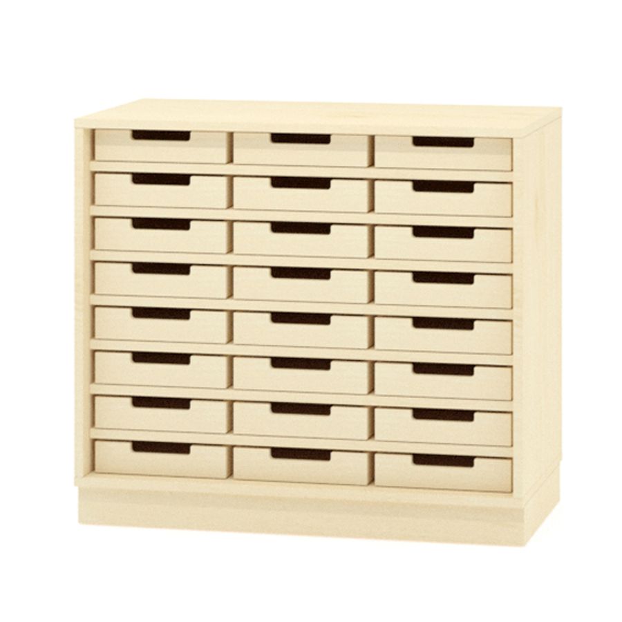 Schrank mit 24 Eigentumskästen, mit Sockel, B 90 x H 80 x T 40 cm, Dekor