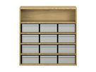 Pureo Materialschrank Furnier mit 12 Kästen, mit 4 Einlegeböden, B 100 x H 100 x T 42 cm