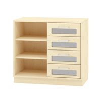 Regal-/Schubladenschrank mit Sichtfenster und Sockel, Furnier, B 90 x H 80 x T 40 cm