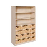 Schrank mit 16 hohen Massivholzkästen, oben Regal mit 2 Einlegeböden, B 102 x H 160 x T 40 cm