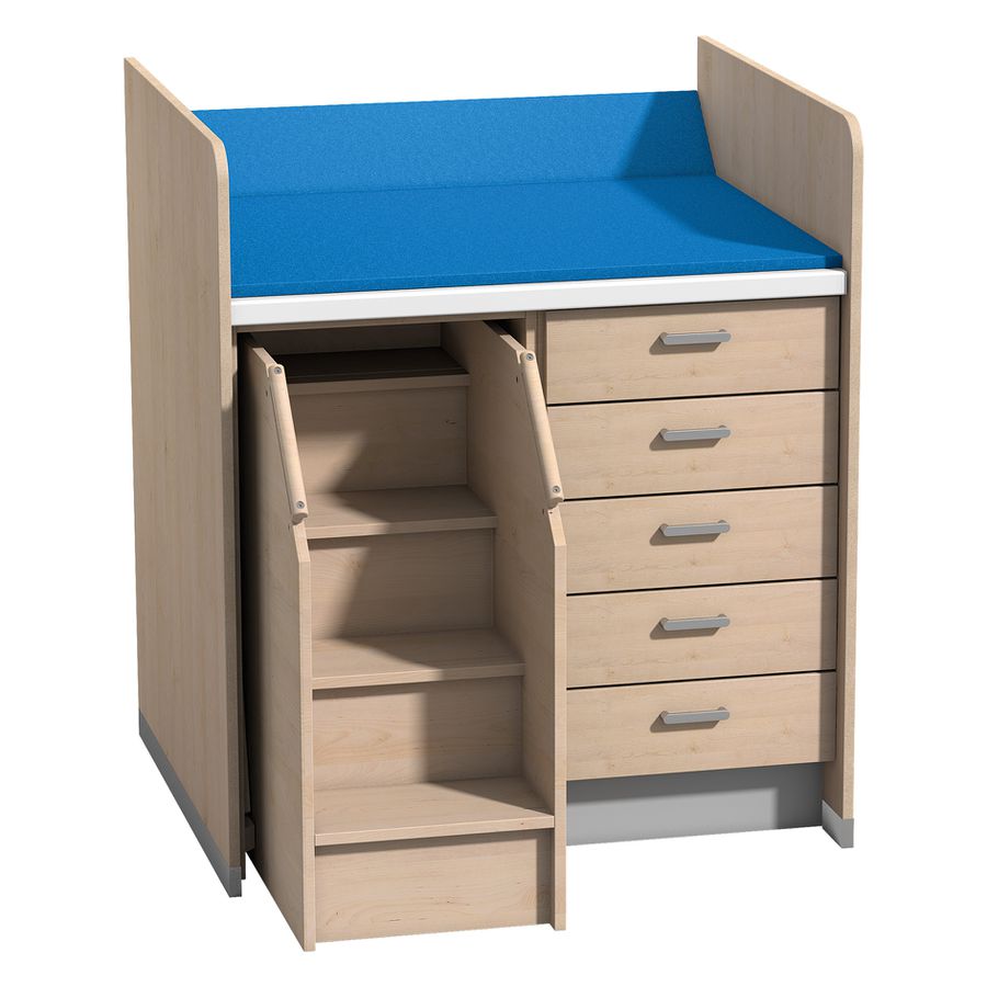 Wickelanlage mit 5 Schubkästen und Aufstiegshilfe links