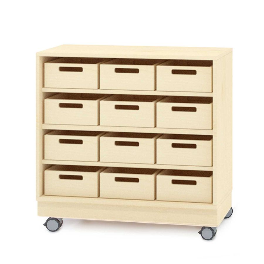 Schrank mit 12 Materialkästen, mit Rollen, Dekor, B 90 x H 80 x T 40 cm