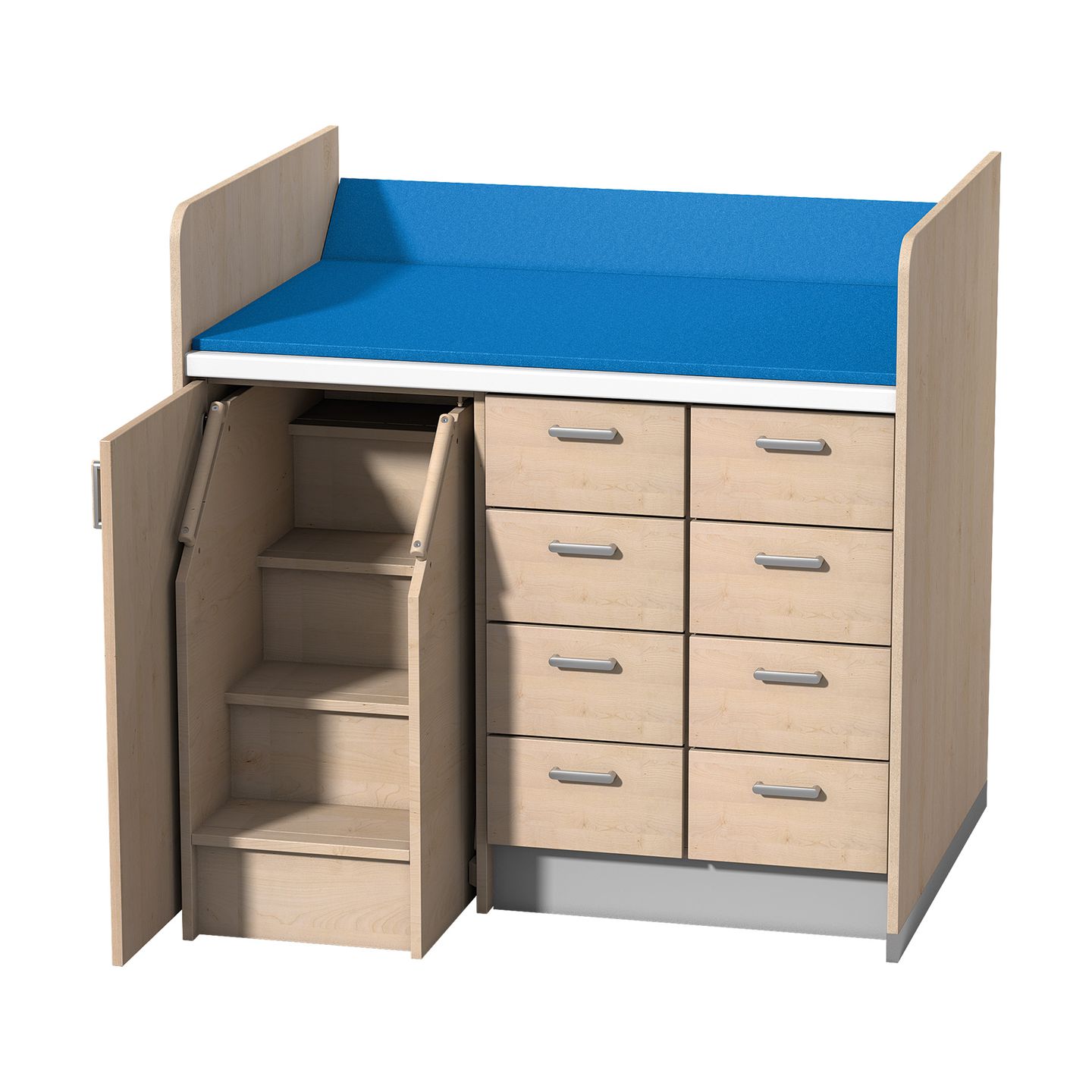 Wickelanlage mit 8 Schubkästen und Aufstiegshilfe links inkl. Tür