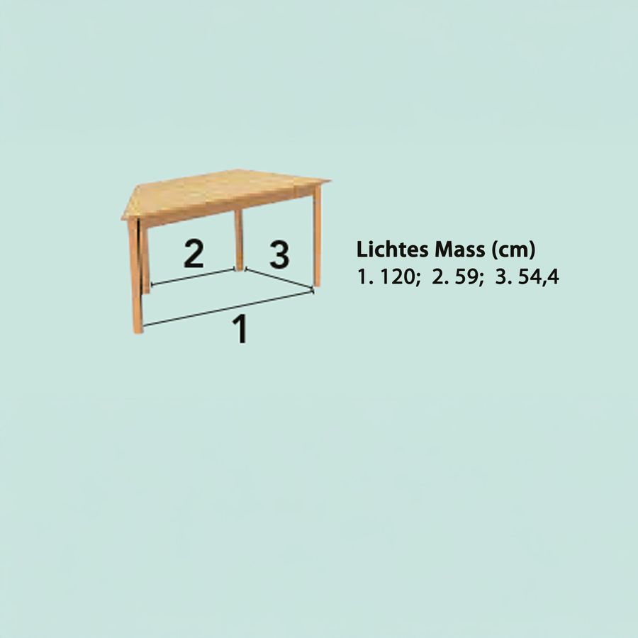 Trapez-Tisch höhenverstellbar, B 140 x H 58-76 x S 70/70/70 cm, Melaminharz Belag, fahrbar mit 2 Rollen