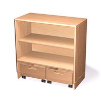 Bausteinschrank mit 2 Bausteinwagen und 2 Einlegeböden, Buche massiv, B 80 x H 80 x T 40 cm