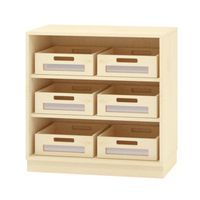 Schrank mit 6 Acryl-Materialkästen, mit Sockel, B 80 x H 80 x T 40 cm, Furnier