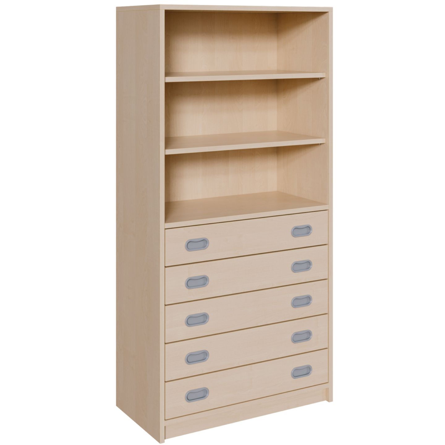 Schrank mit 5 Schubladen, oben Regal mit 2 Einlegeböden, B 102 x H 160 x T 40 cm