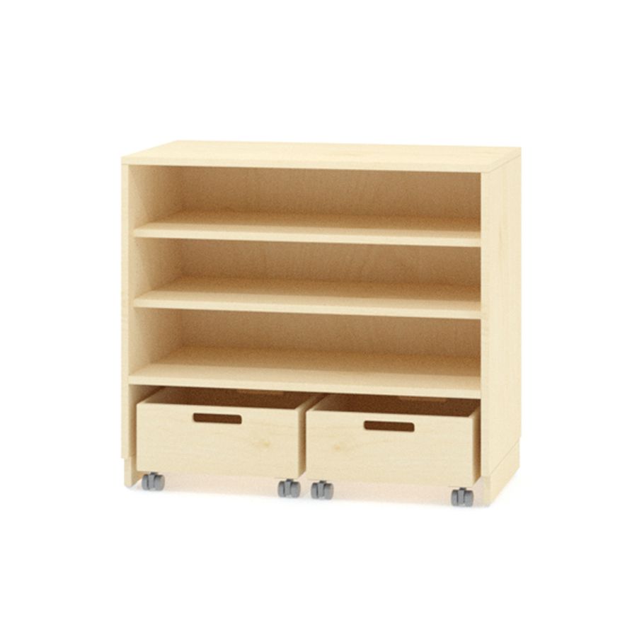 Bausteinschrank mit zwei Bausteinwägen, Dekor, B 90 x H 80 x T 40 cm