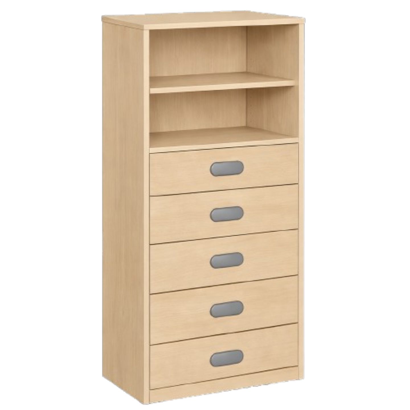 Schrank mit 5 Schubladen, oben Regal mit 2 Einlegeböden, B 52 x H 160 x T 40 cm