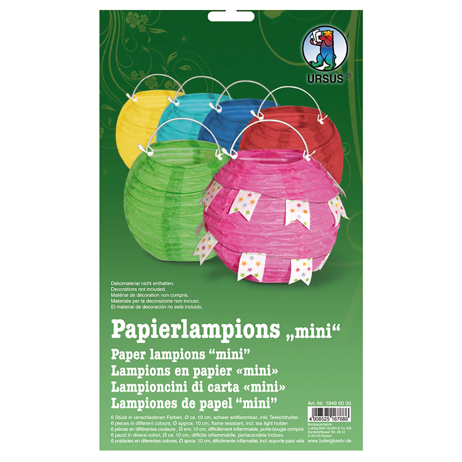 Papierlampions bunt, 6 Stk.