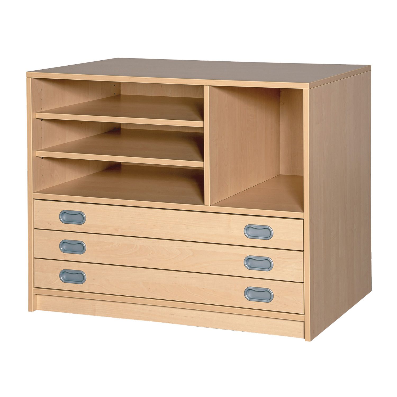 Papierschrank mit 3 Auszügen und 4 Fächern