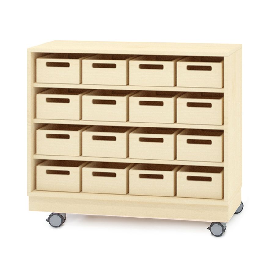 Schrank mit 16 Materialkästen, mit Rollen, Dekor, B 100 x H 80 x T 40 cm