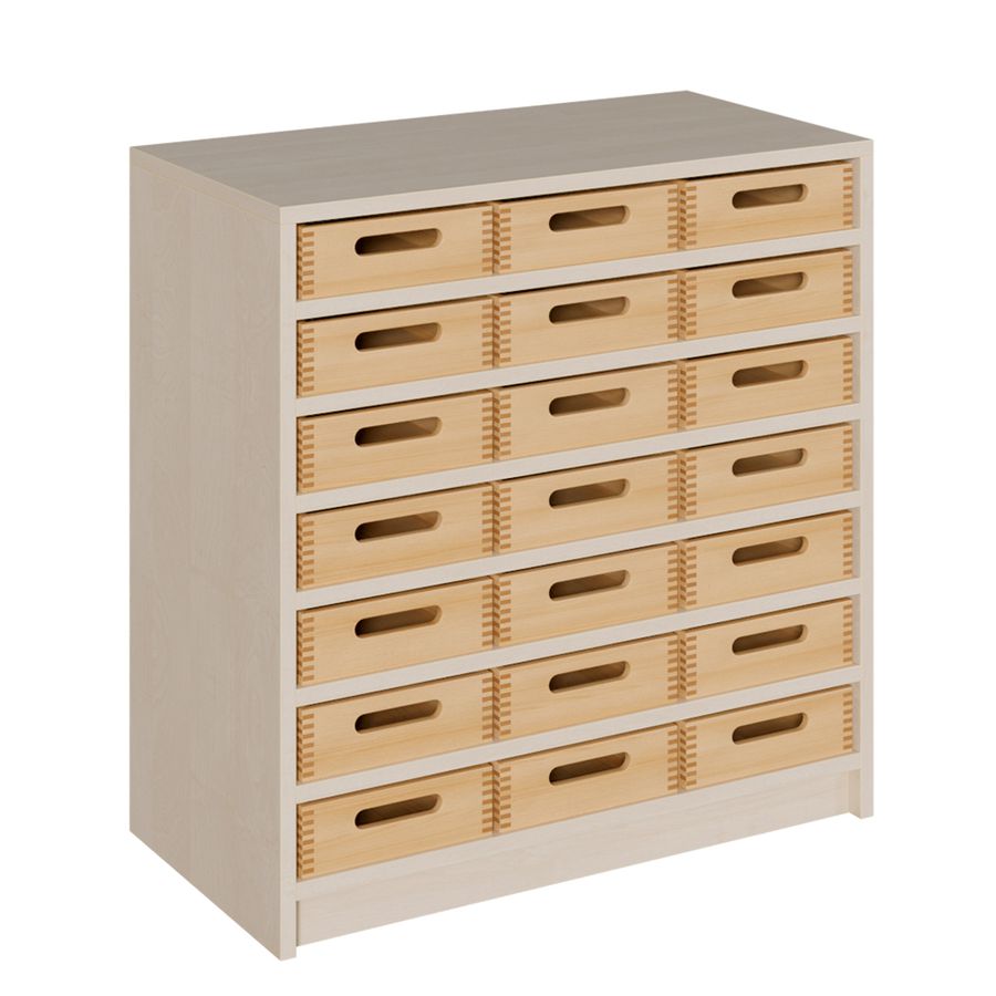 Schrank mit 21 flachen Massivholzkästen, B 78 x H 80 x T 40 cm