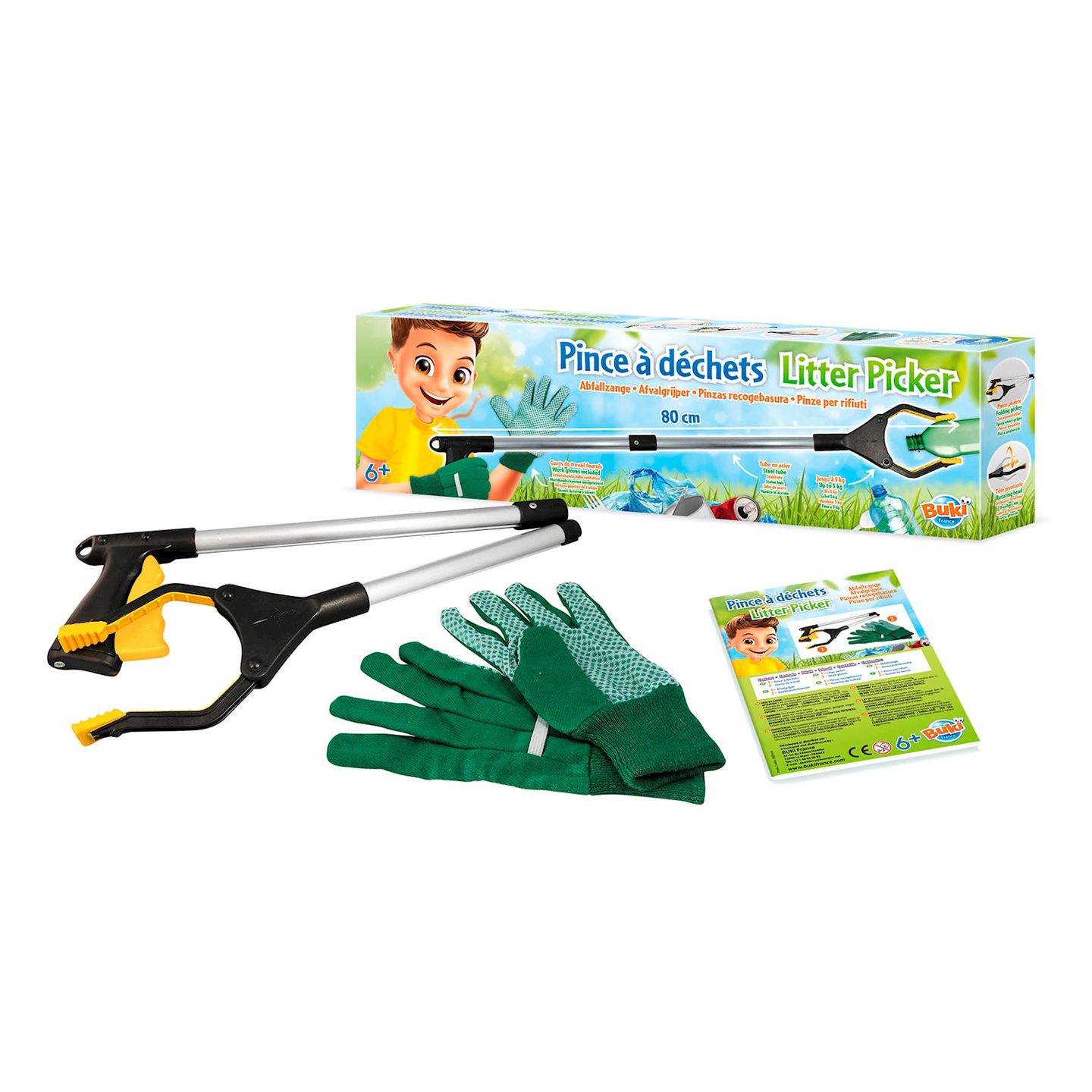 Abfallzange mit Handschuhen